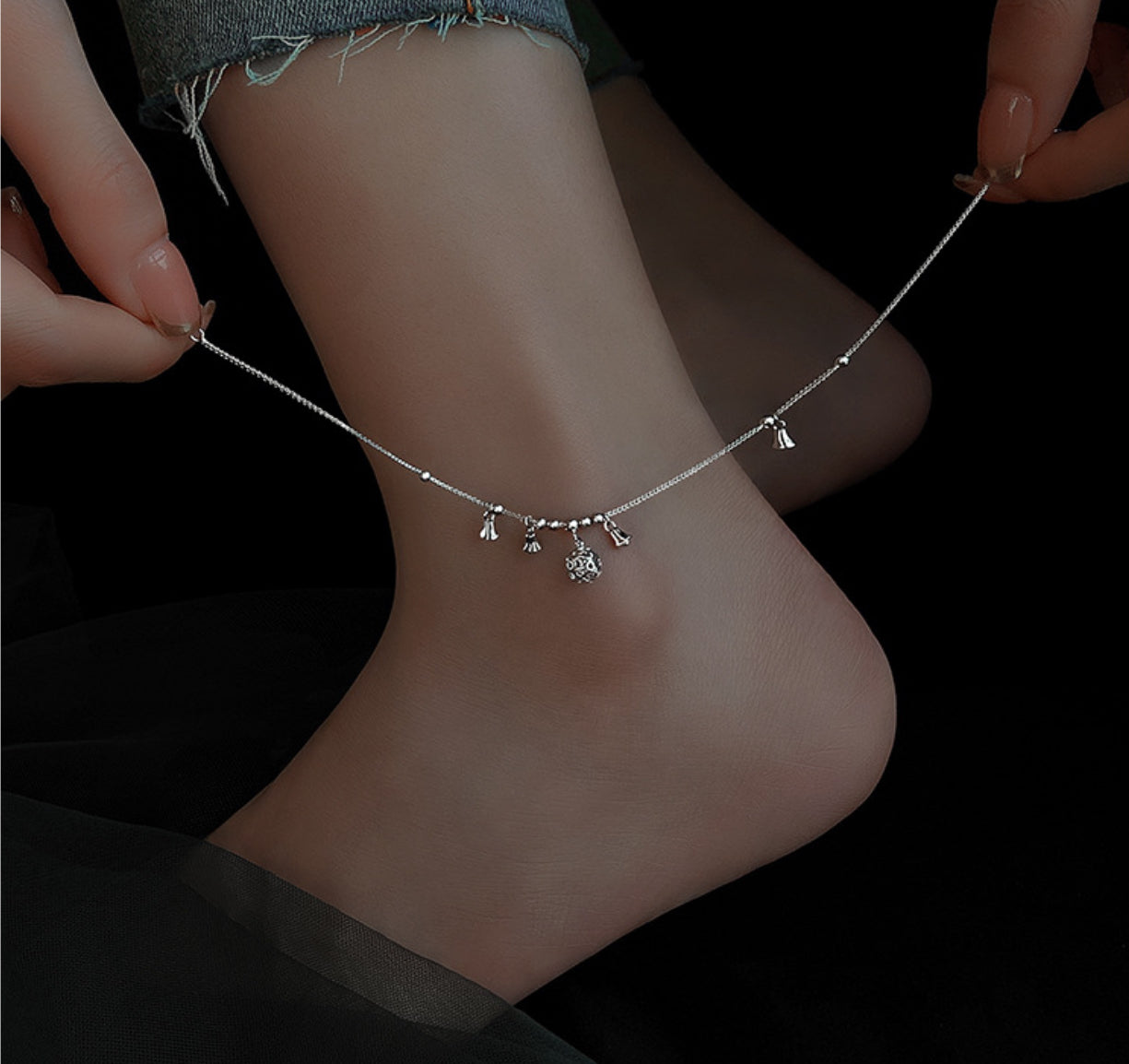 Dainty hollowed ball anklet