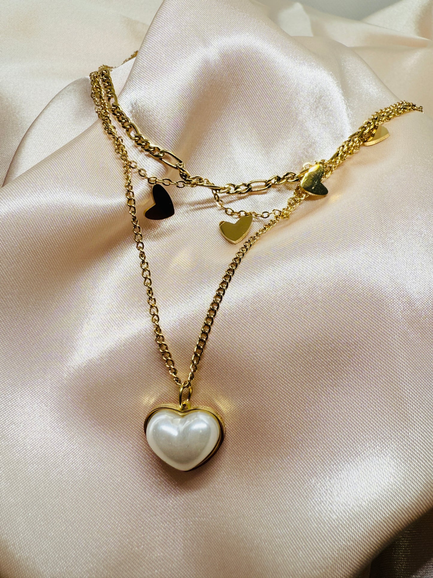 Gold plated pearl heart pendant