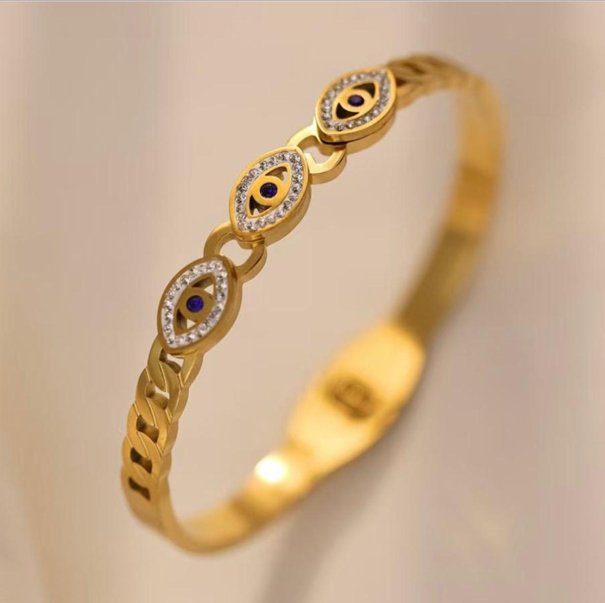 18K Gold Plated Triple Evil Eye Bracelet | Stainless Steel | Waterproof & Tarnish Resistant