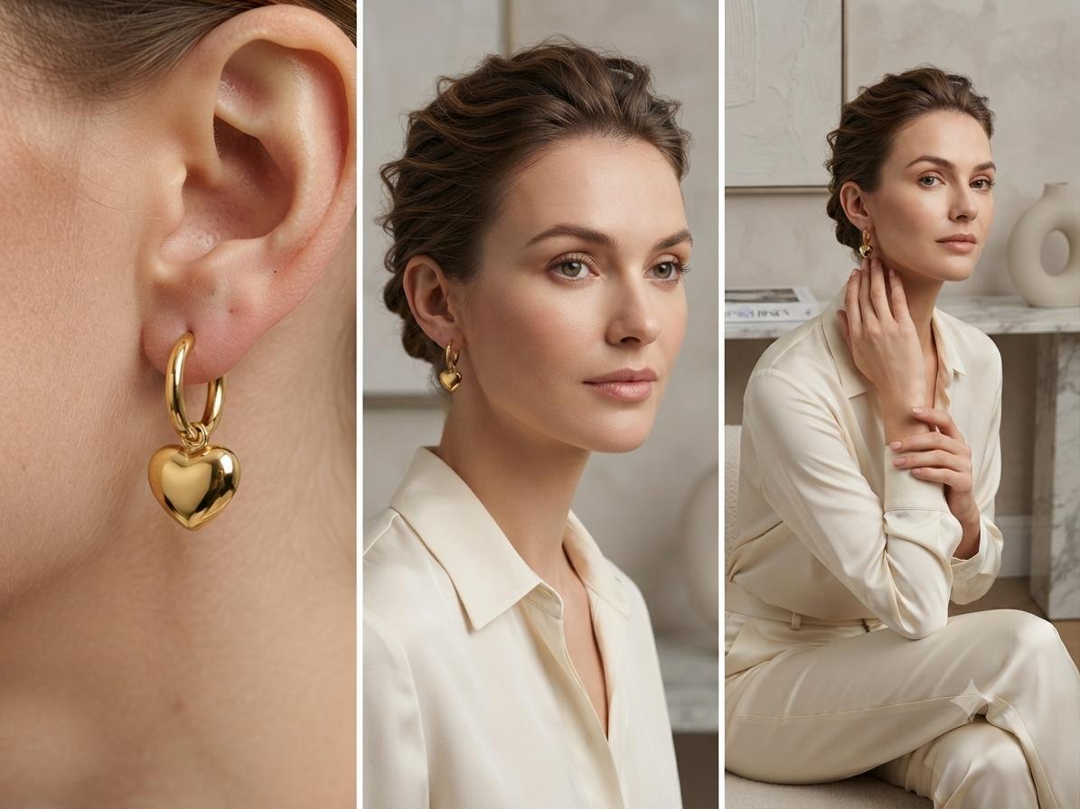 Puffed Heart Dangle Hoop Earrings