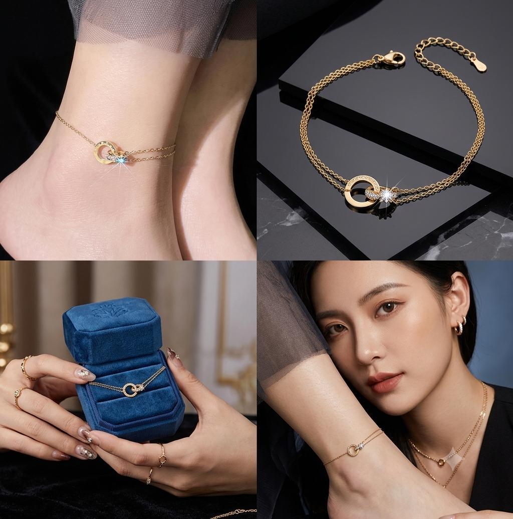 Interlocking Circle Double-Strand Anklet