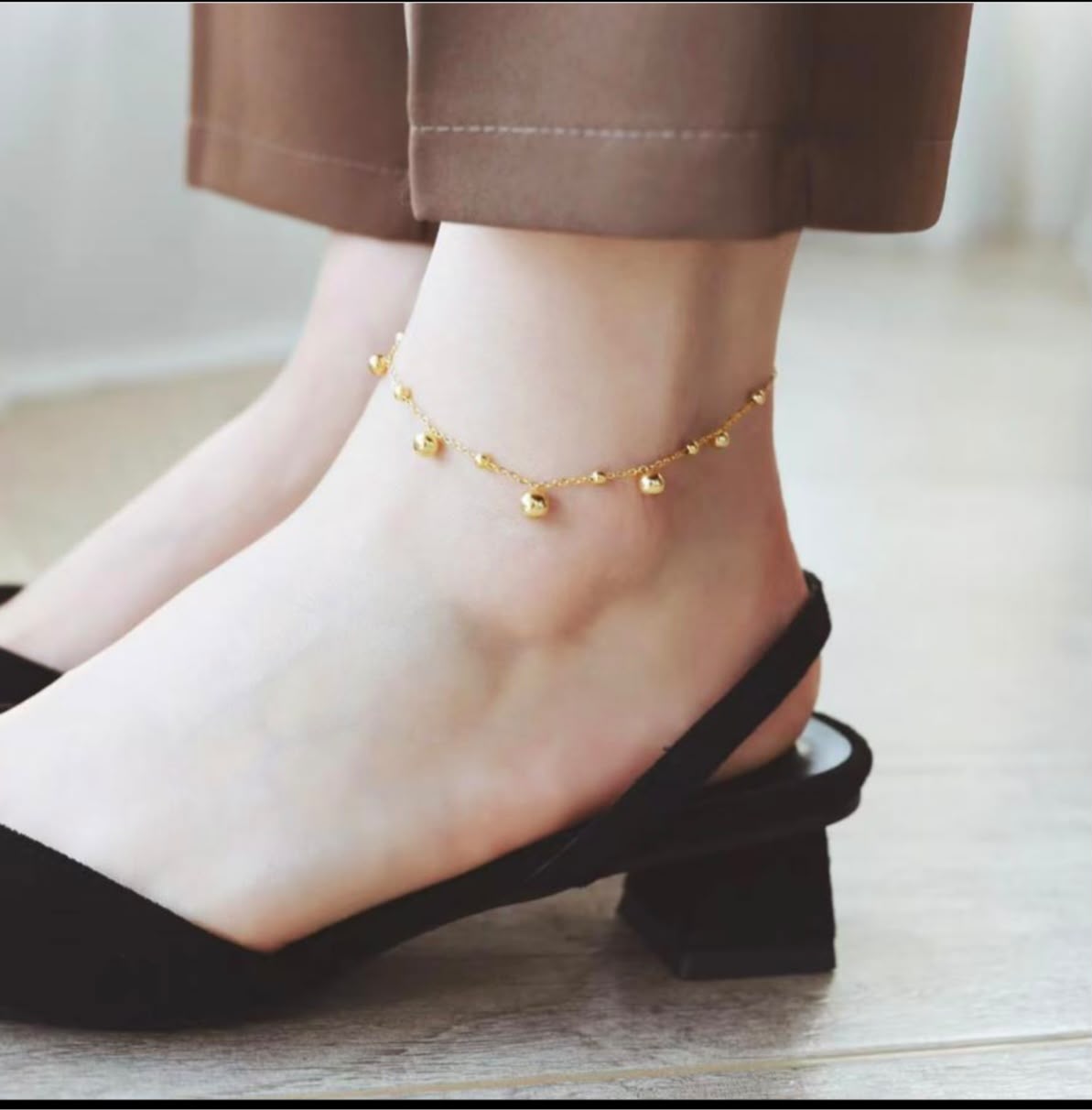 Gold Bead Drop Anklet