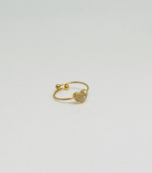 Sparkle heart adjustable ring