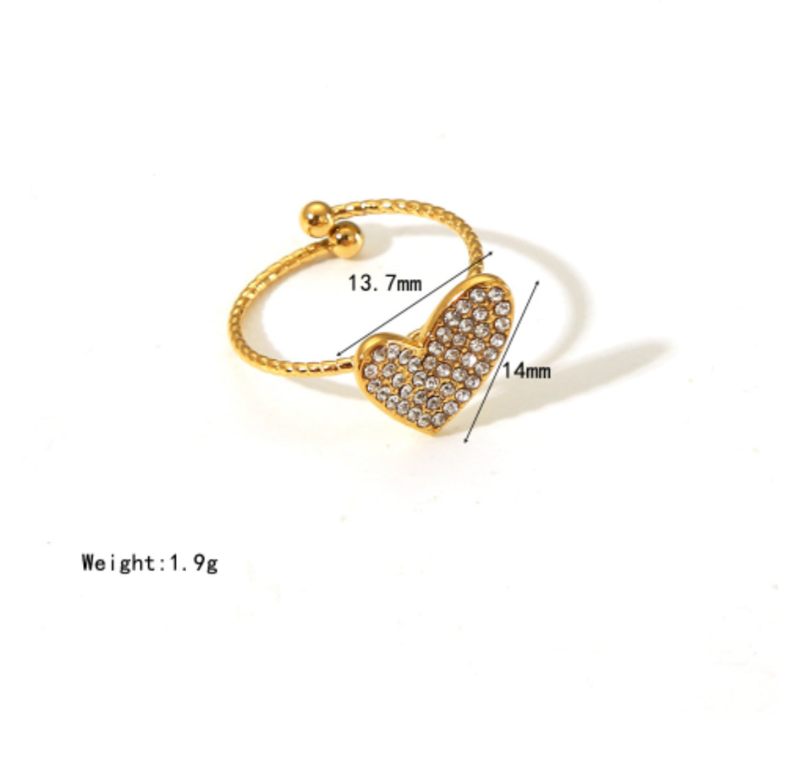 Sparkle heart adjustable ring