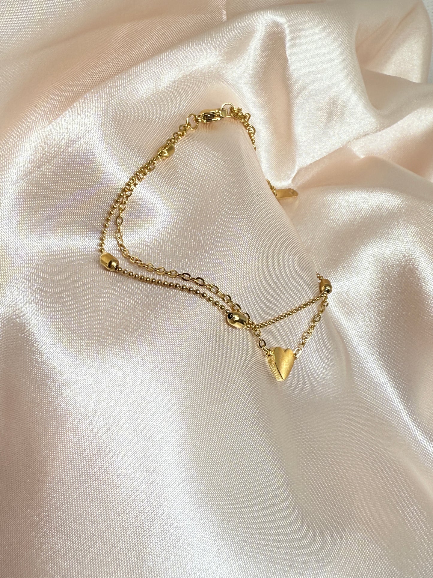 Oval bead chain double layer anklet