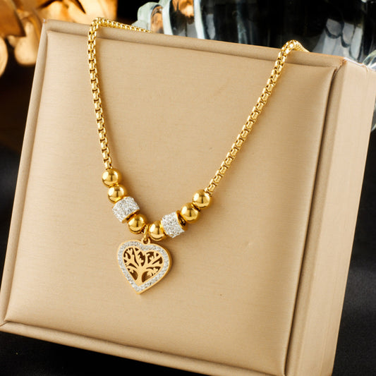 Heart zircon life tree necklace