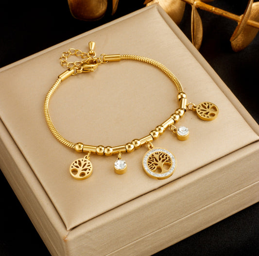 Diamond inlaid hollow life tree bracelet
