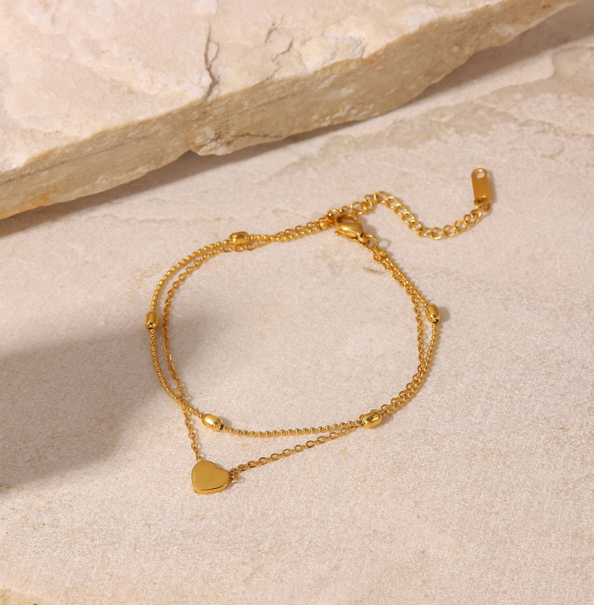 Oval bead chain double layer anklet