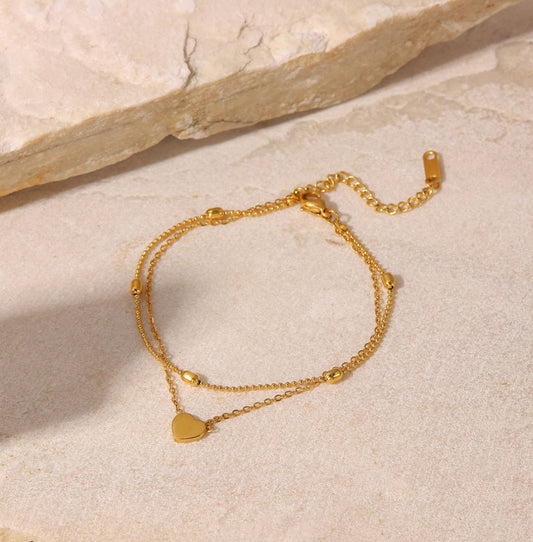 Oval bead chain double layer anklet