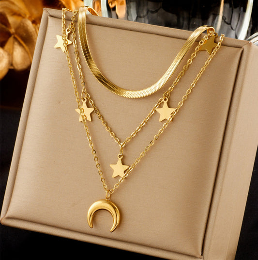 Triple layer stars moon pendant