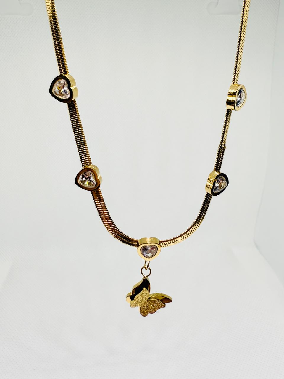 Snake chain zircon butterfly necklace
