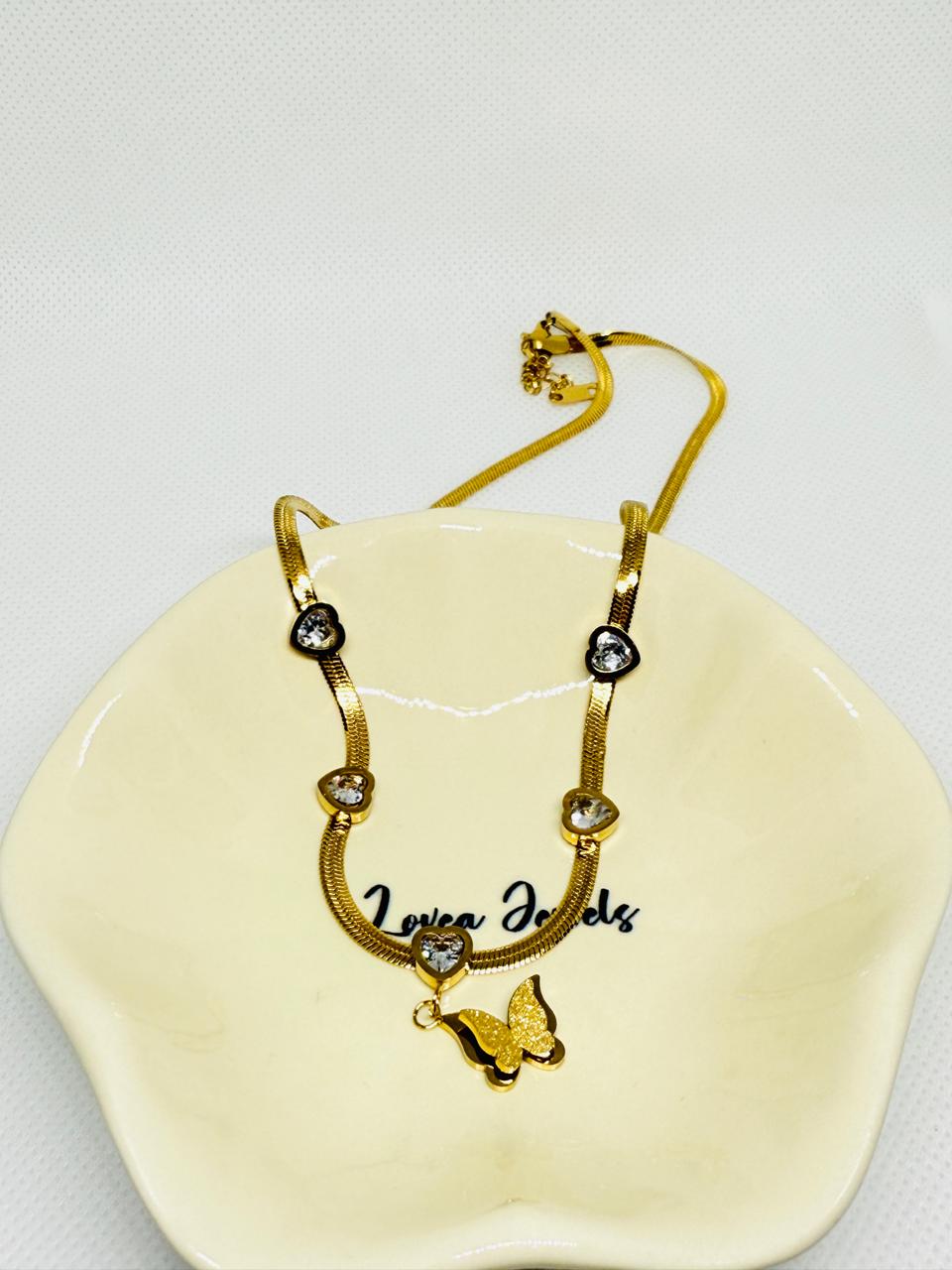 Snake chain zircon butterfly necklace