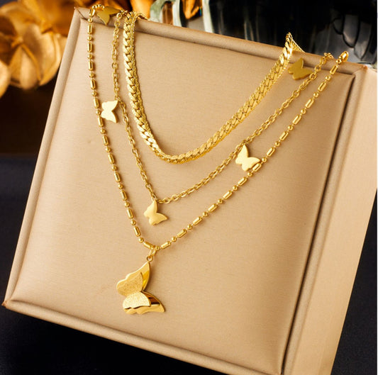 3 layer chain butterfly pendant