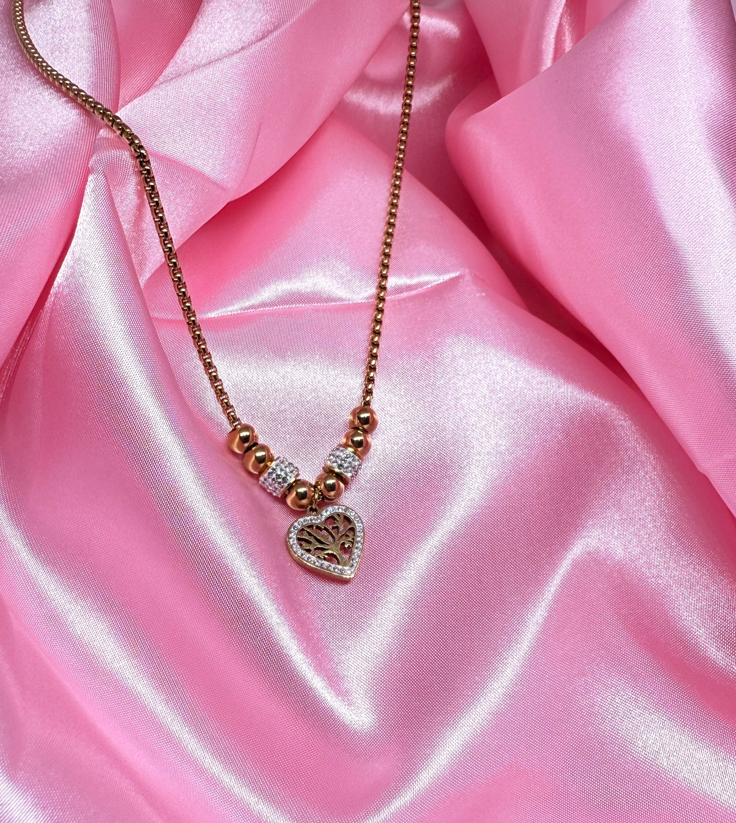 Heart zircon life tree necklace
