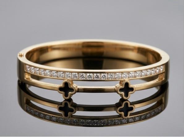 Iconic Enamel Clover & Crystal Double-Rail Bangle