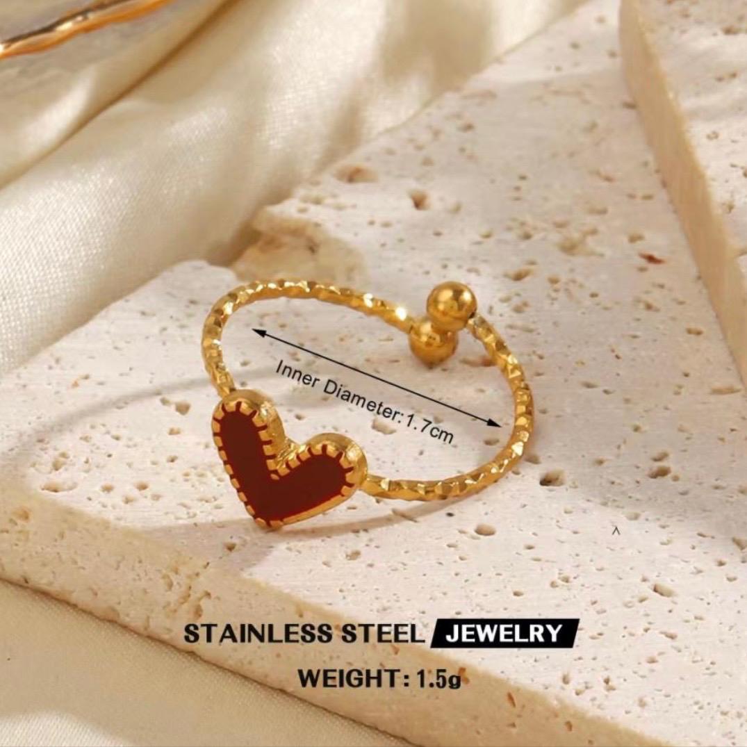 Red Heart Adjustable Gold ring