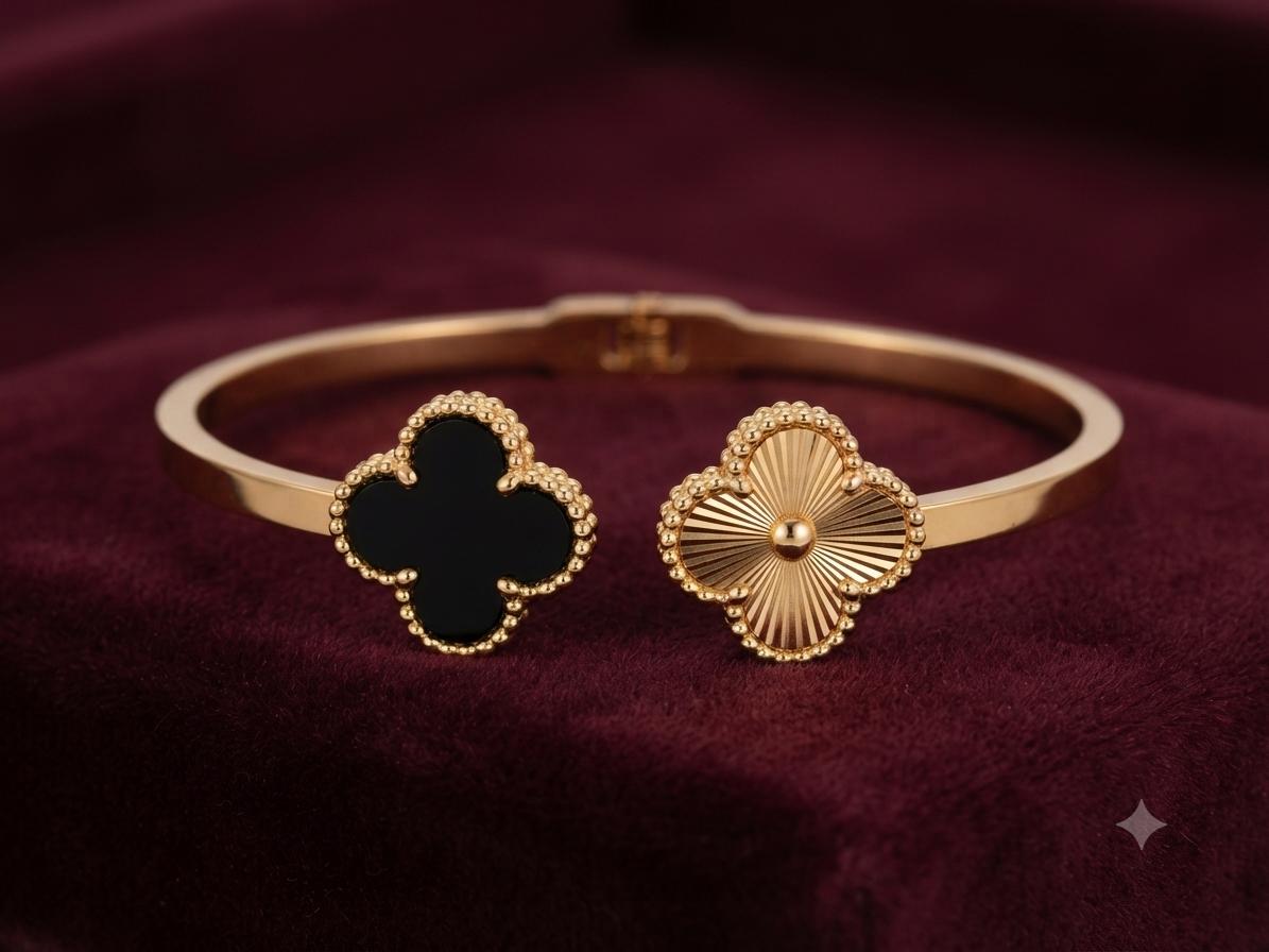 Dual Clover Motif Bangle Bracelet