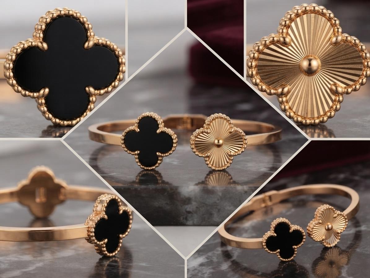 Dual Clover Motif Bangle Bracelet