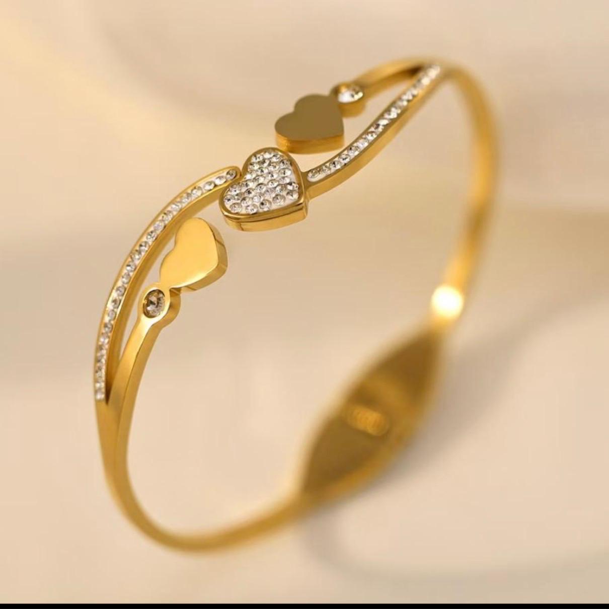 Triple Heart Crystal Bangle Bracelet