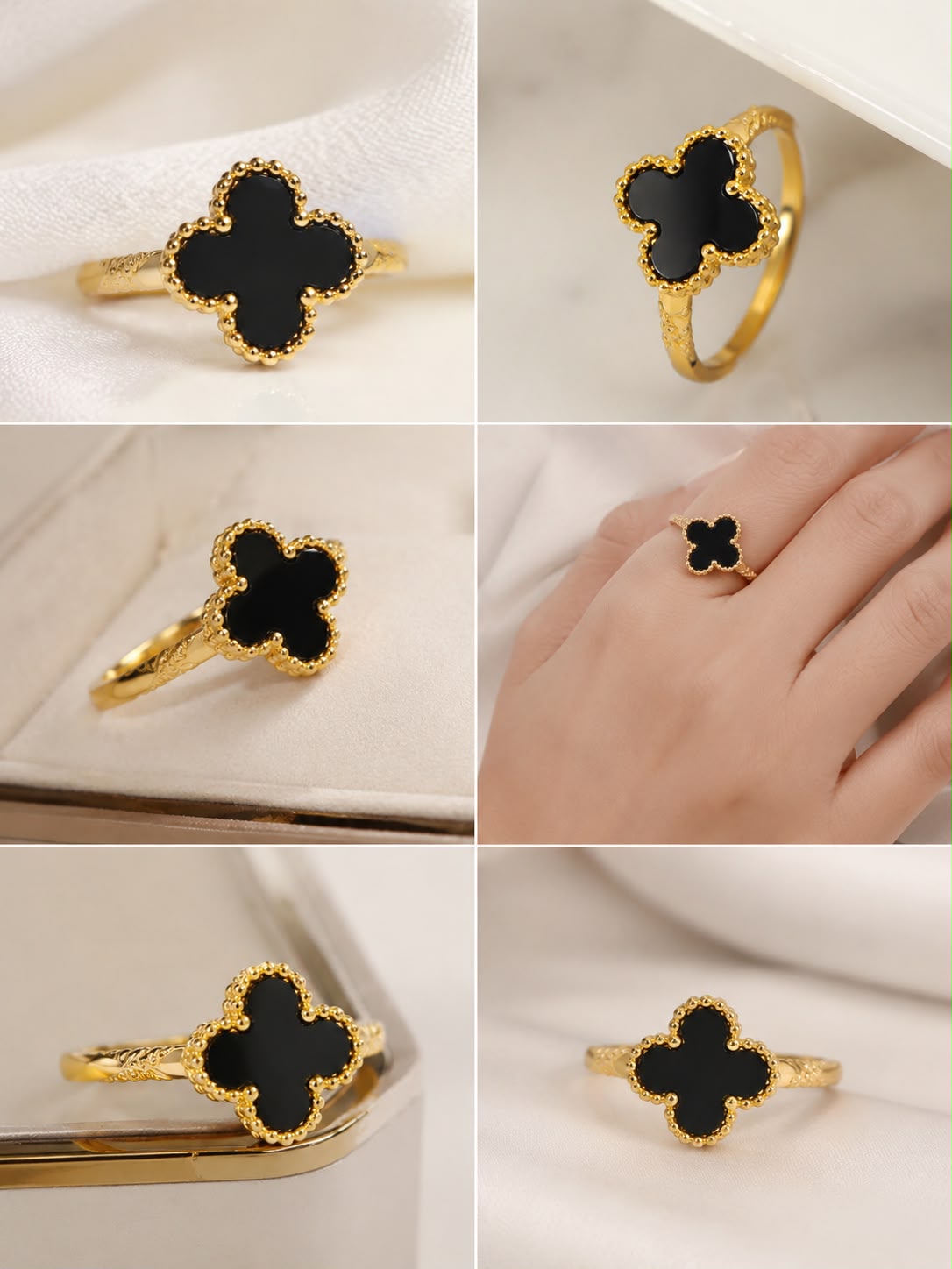 Black lucky Clover ring