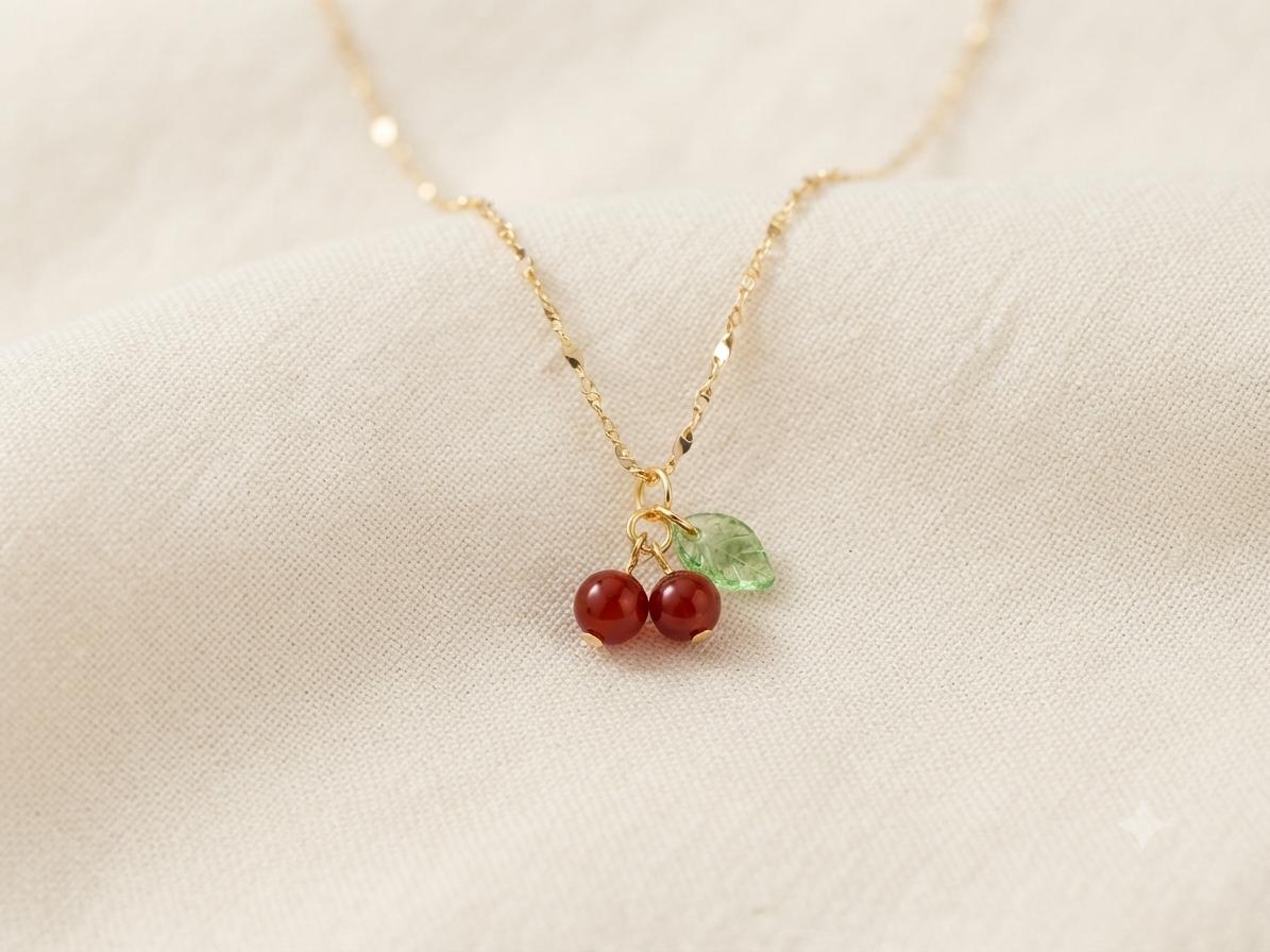 Cherry and Leaf Stud Earrings and Pendant (2- Piece set)