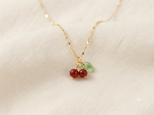Cherry and Leaf Stud Earrings and Pendant (2- Piece set)