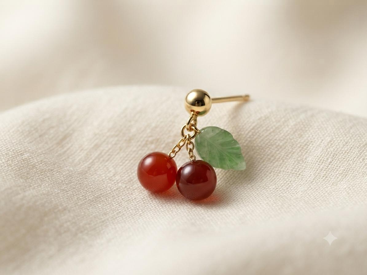 Cherry and Leaf Stud Earrings and Pendant (2- Piece set)