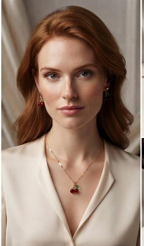 Cherry and Leaf Stud Earrings and Pendant (2- Piece set)