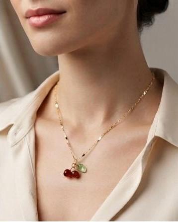 Cherry and Leaf Stud Earrings and Pendant (2- Piece set)