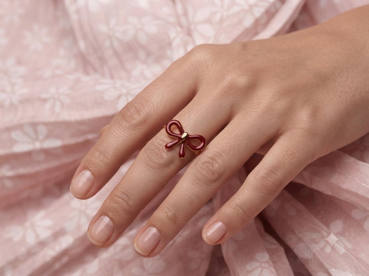 Elegance Enamel Bow Statement Ring