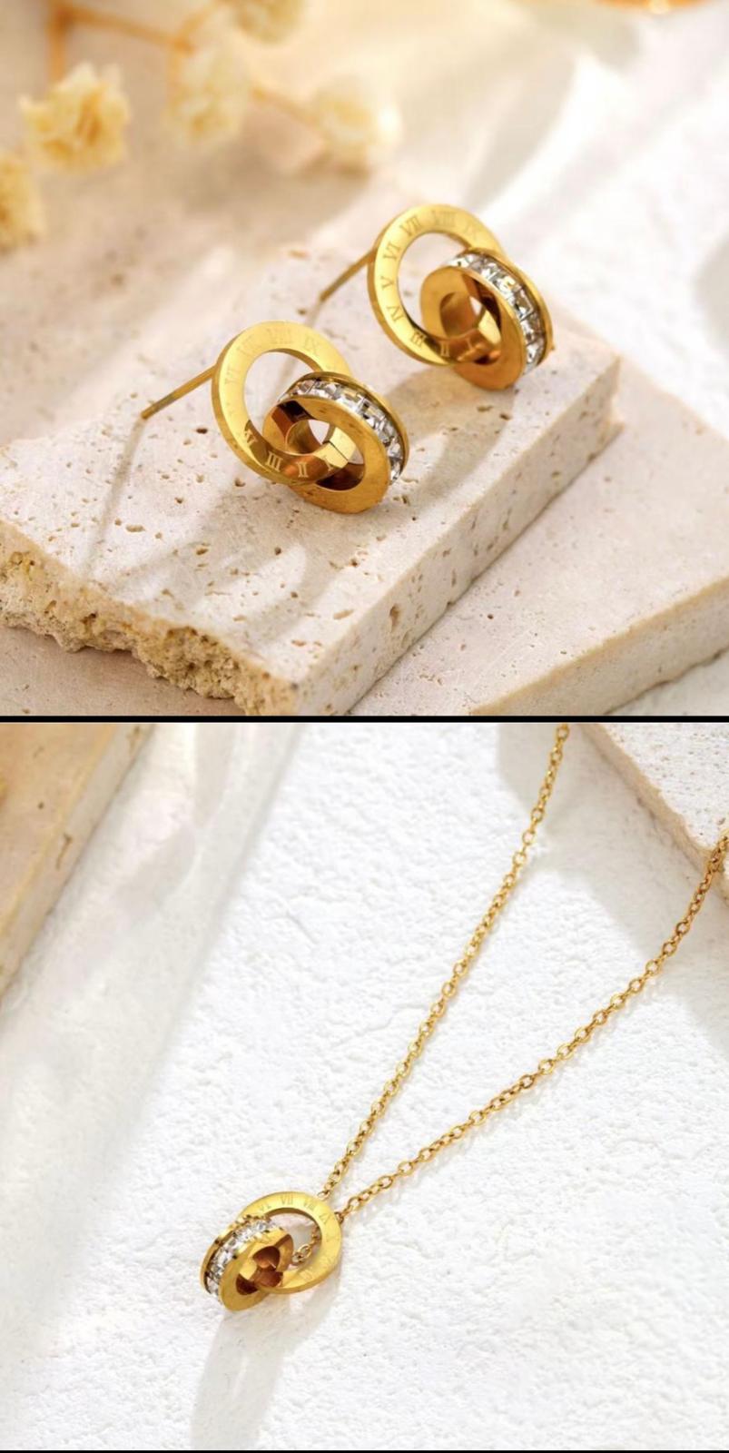 Celeste Roman Crystal Jewelry Set – 18K Gold Plated Stainless Steel Necklace & Stud Earrings