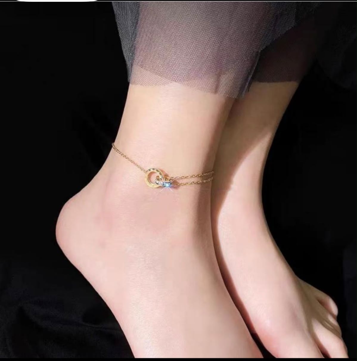 Interlocking Circle Double-Strand Anklet