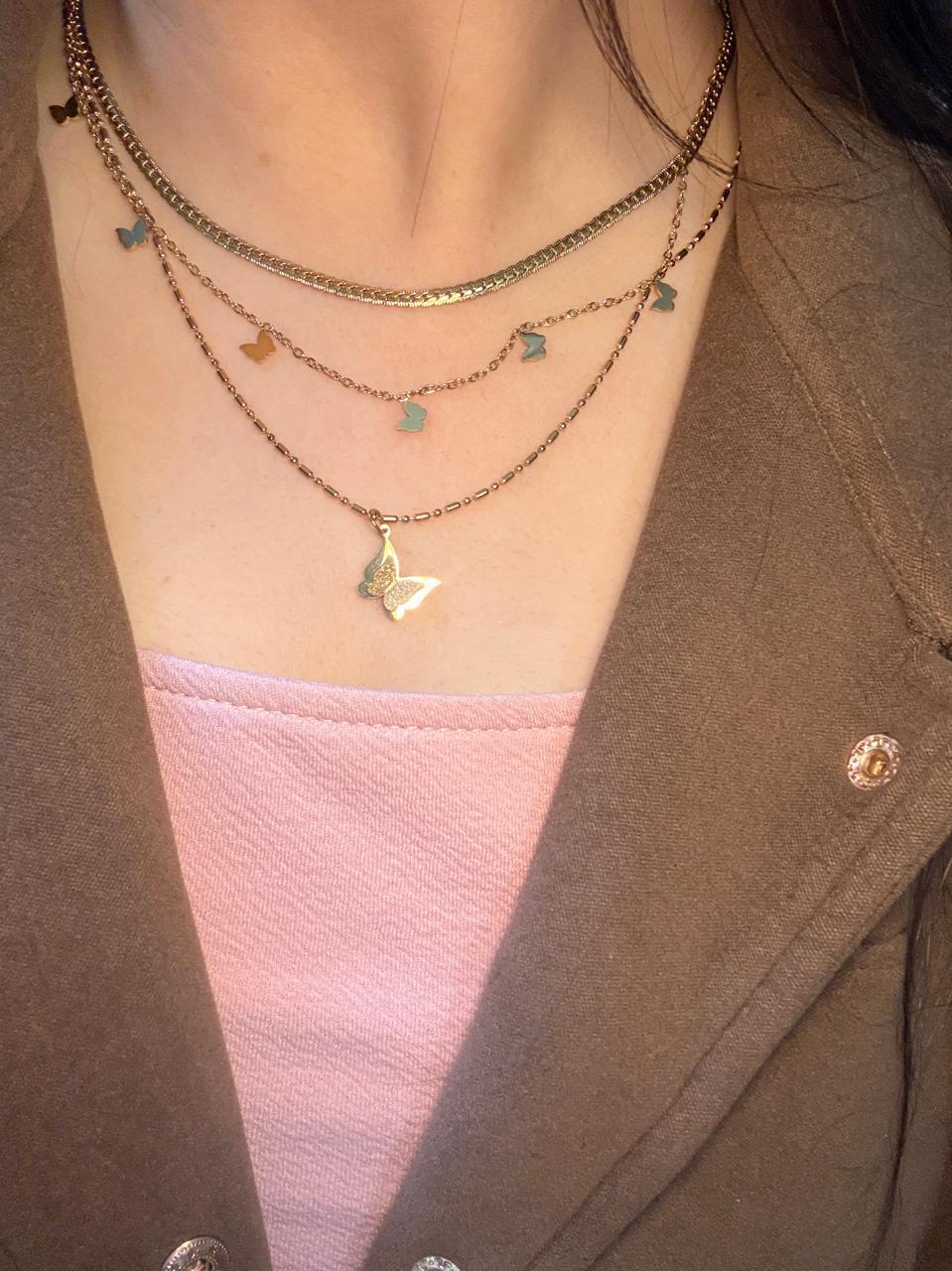 3 layer chain butterfly pendant