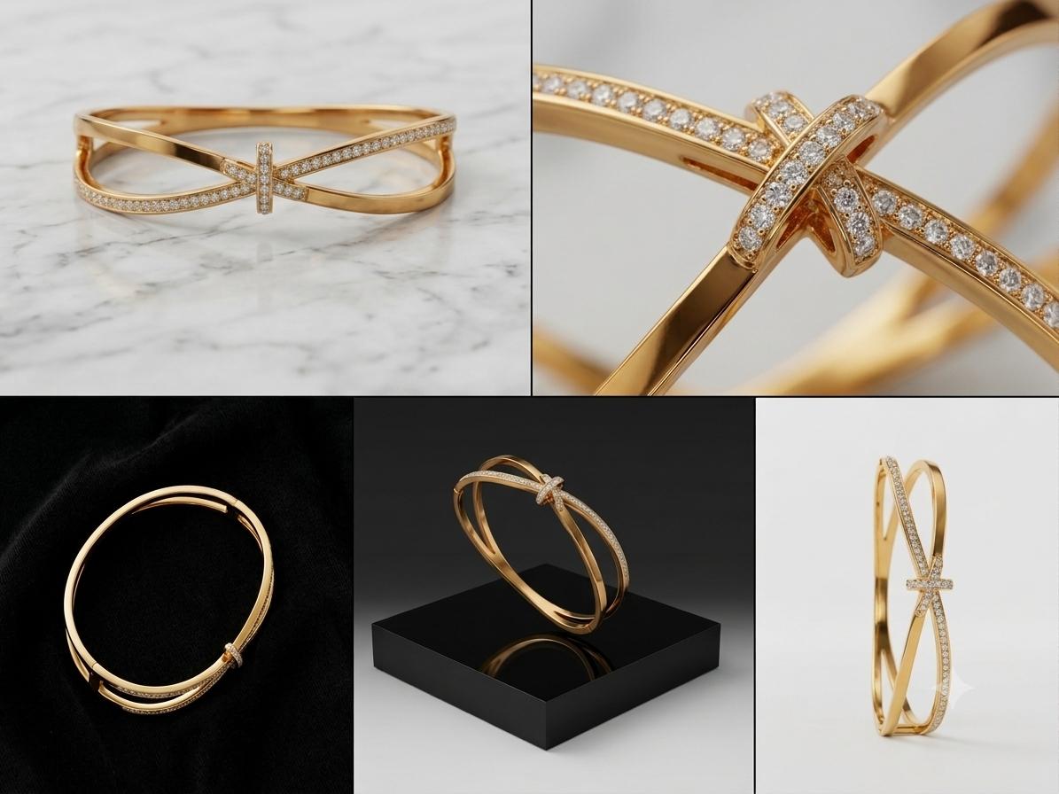 Luxury Crystal Crossover Bangle – 18K Gold Plated
