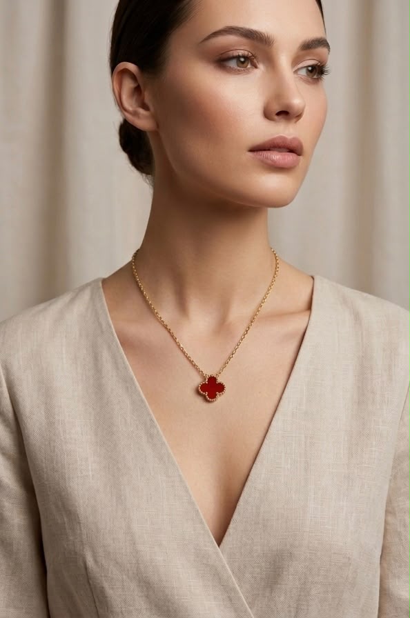 Red Clover Pendant Necklace